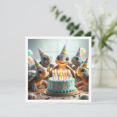 Baby Turtles vieren hun verjaardag met taart & pet Kaart (Staand voorkant)