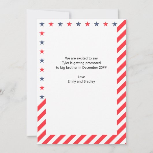 Baby Twee Rood Wit en Blauw Foto Zwangerschap Aankondiging (Achterkant)