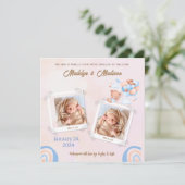 BABY (TWEELING) FOTO AANKONDIGING KAART (Staand voorkant)