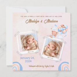 BABY (TWEELING) FOTO AANKONDIGING KAART