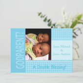 Baby Tweeling Jongens wees mijn Peetouder Uitnodig Kaart (Staand voorkant)