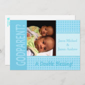 Baby Tweeling Jongens wees mijn Peetouder Uitnodig Kaart (Voorkant / Achterkant)