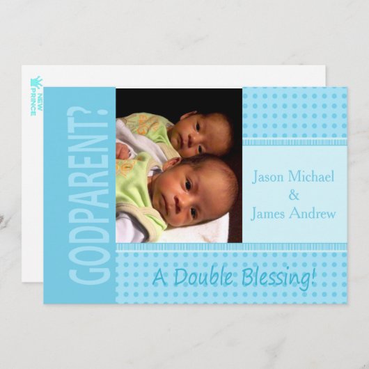 Baby Tweeling Jongens wees mijn Peetouder Uitnodig Kaart (Voorkant / Achterkant)