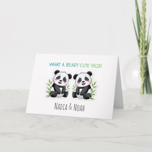 Baby Tweeling, Panda Beer, Aangepaste Tweeling Bab Kaart (Voorkant)