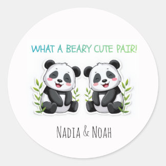 Baby Tweeling, Panda Beer, Aangepaste Tweeling Bab Ronde Sticker