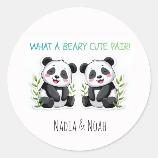 Baby Tweeling, Panda Beer, Aangepaste Tweeling Bab Ronde Sticker (Voorkant)