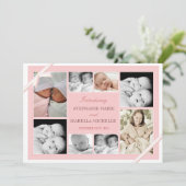 Baby Twin Baby Photo Collage | Roze Aankondiging (Staand voorkant)
