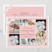 Baby Twin Baby Photo Collage | Roze Aankondiging (Voorkant / Achterkant)