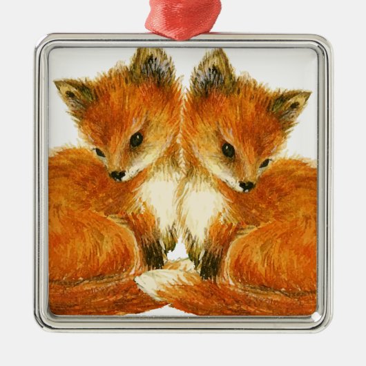 Baby Twin Foxes Metalen Ornament (Voorkant)