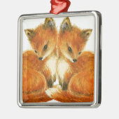 Baby Twin Foxes Metalen Ornament (Links)