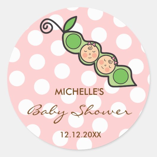 Baby Twin Meisjes Pea in een Pod Baby shower Label (Voorkant)