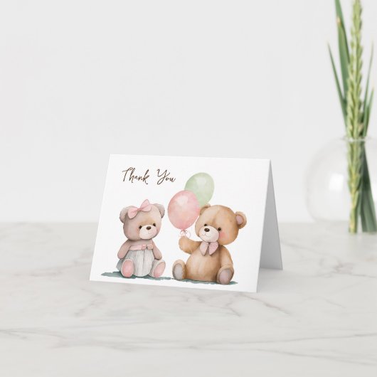 Baby Twin Teddy Bears Bedankt Kaart (Voorkant)