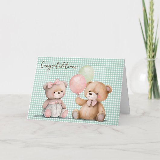 Baby Twin Teddy Bears Gefeliciteerd Kaart (Voorkant)