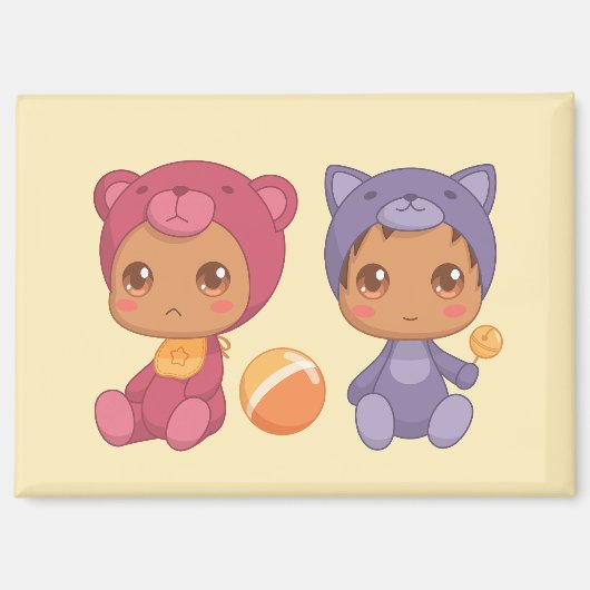 Baby Twins Beer Cat Jumpsuit 2 geel Magneet (Voorkant)