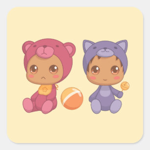 Baby Twins Beer Cat Jumpsuit 3 geel Vierkante Sticker