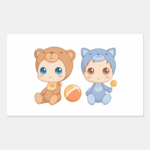 Baby Twins Beer Cat Jumpsuit Rechthoekige Sticker