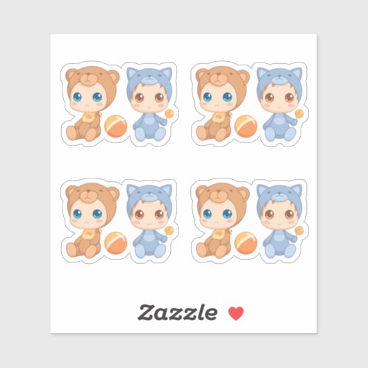 Baby Twins Beer Cat Jumpsuit set van 4 Sticker (Vel)