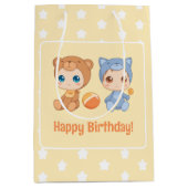 Baby Twins Birthday Cat Beer Geel Medium Cadeauzakje (Voorkant)