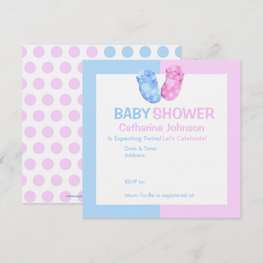 Baby Twins Booties Baby shower Uitnodiging (Voorkant / Achterkant)