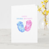 Baby Twins Booties Verjaardag Kaart (Gele Bloem)