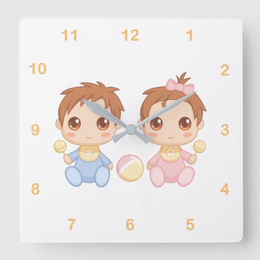 Baby Twins Boy and Girl 2 Vierkante Klok (Voorkant)