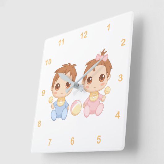 Baby Twins Boy and Girl 2 Vierkante Klok (Hoek)