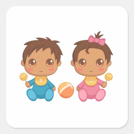 Baby Twins Boy and Girl Square Sticker (Voorkant)