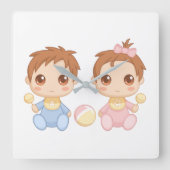 Baby Twins Boy en Girl Vierkante Klok (Voorkant)