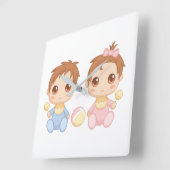 Baby Twins Boy en Girl Vierkante Klok (Hoek)