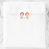 Baby Twins Boy en Girl Vierkante Sticker (Tas)