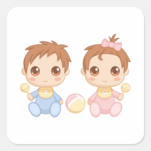 Baby Twins Boy en Girl Vierkante Sticker