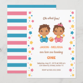 Baby Twins Boy Girl Eerste Verjaardag 2 Kaart
