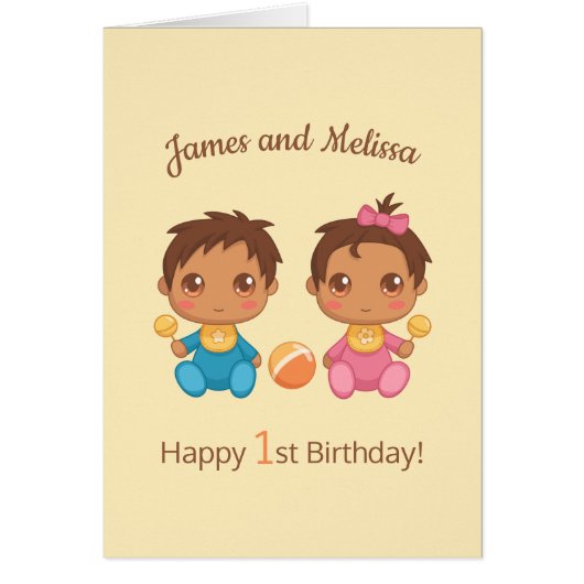 Baby Twins Boy Girl First Bday Card 2 (Voorkant)