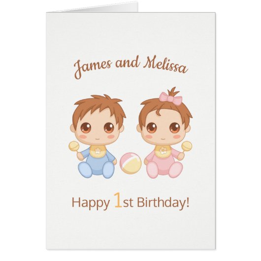 Baby Twins Boy Girl First Birthday Blank Card (Voorkant)