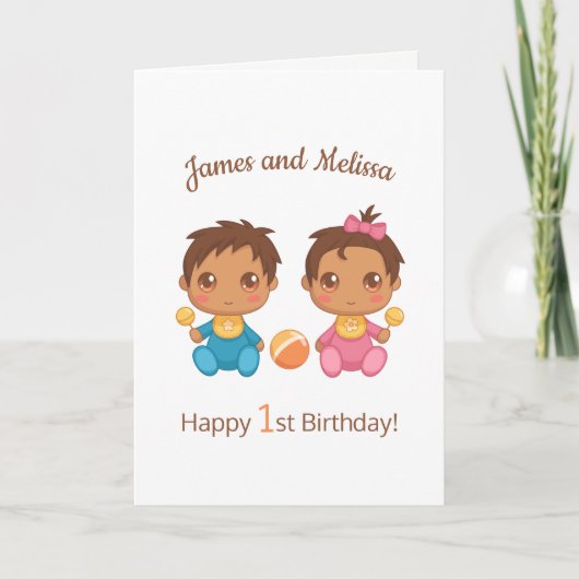 Baby Twins Boy Girl First Birthday Blank Card Kaart (Voorkant)