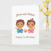Baby Twins Boy Girl First Birthday Blank Card Kaart (Gele Bloem)