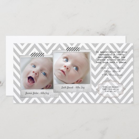 Baby TWINS Dank u Sjabloon fotokaarten (Voorkant / Achterkant)