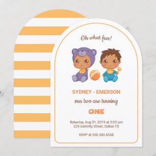 Baby Twins Eerste Verjaardag Jongen Paarse Beer 2 Kaart