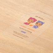 Baby Twins Eerste Verjaardag Kat Beer Transparant Acryl Uitnodigingen (Laagn)