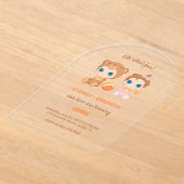 Baby Twins Eerste Verjaardag Meisje Beer Transpara Acryl Uitnodigingen (Laagn)