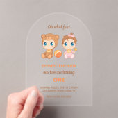 Baby Twins Eerste Verjaardag Meisje Beer Transpara Acryl Uitnodigingen (Insitu (Draagbaar))