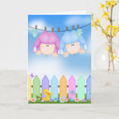 Baby Twins feliciteert Kaart (Gele Bloem)