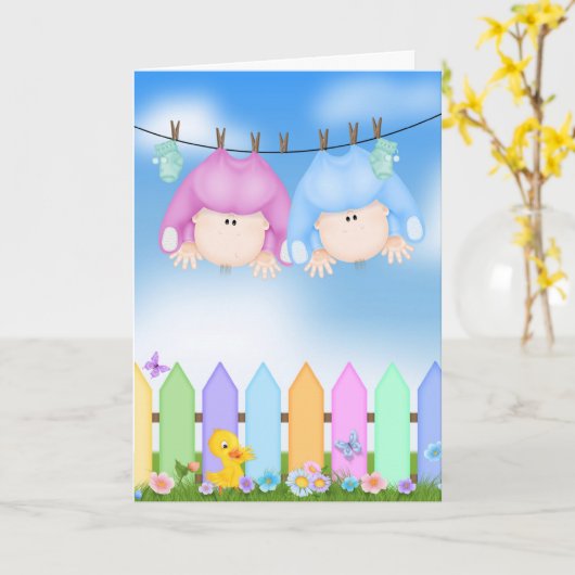 Baby Twins feliciteert Kaart (Gele Bloem)