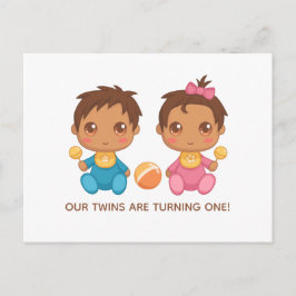 Baby Twins First Birthday Boy and Girl Invitation Briefkaart
