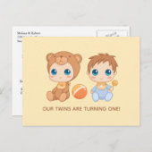 Baby Twins First Birthday Boy Beer Invitation 2 Briefkaart (Voorkant / Achterkant)