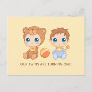 Baby Twins First Birthday Boy Beer Invitation 2 Briefkaart