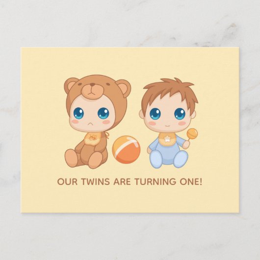 Baby Twins First Birthday Boy Beer Invitation 2 Briefkaart (Voorkant)