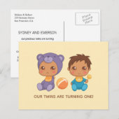 Baby Twins First Birthday Boy Beer Invitation 2 Briefkaart (Voorkant / Achterkant)