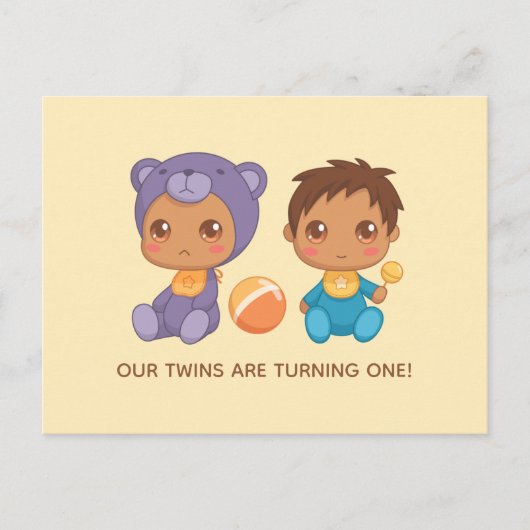 Baby Twins First Birthday Boy Beer Invitation 2 Briefkaart (Voorkant)