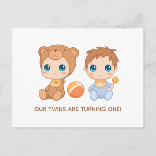 Baby Twins First Birthday Boy Beer Invitation Briefkaart